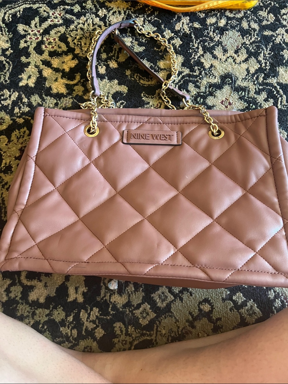 Nine West Quilted Mauve Tote with Gold Chain Handles